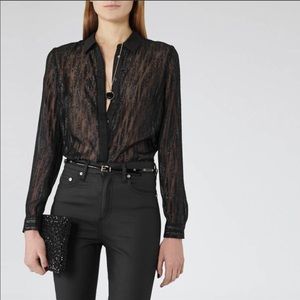 NWT Reiss sheer Apres Devore blouse sz 8 black